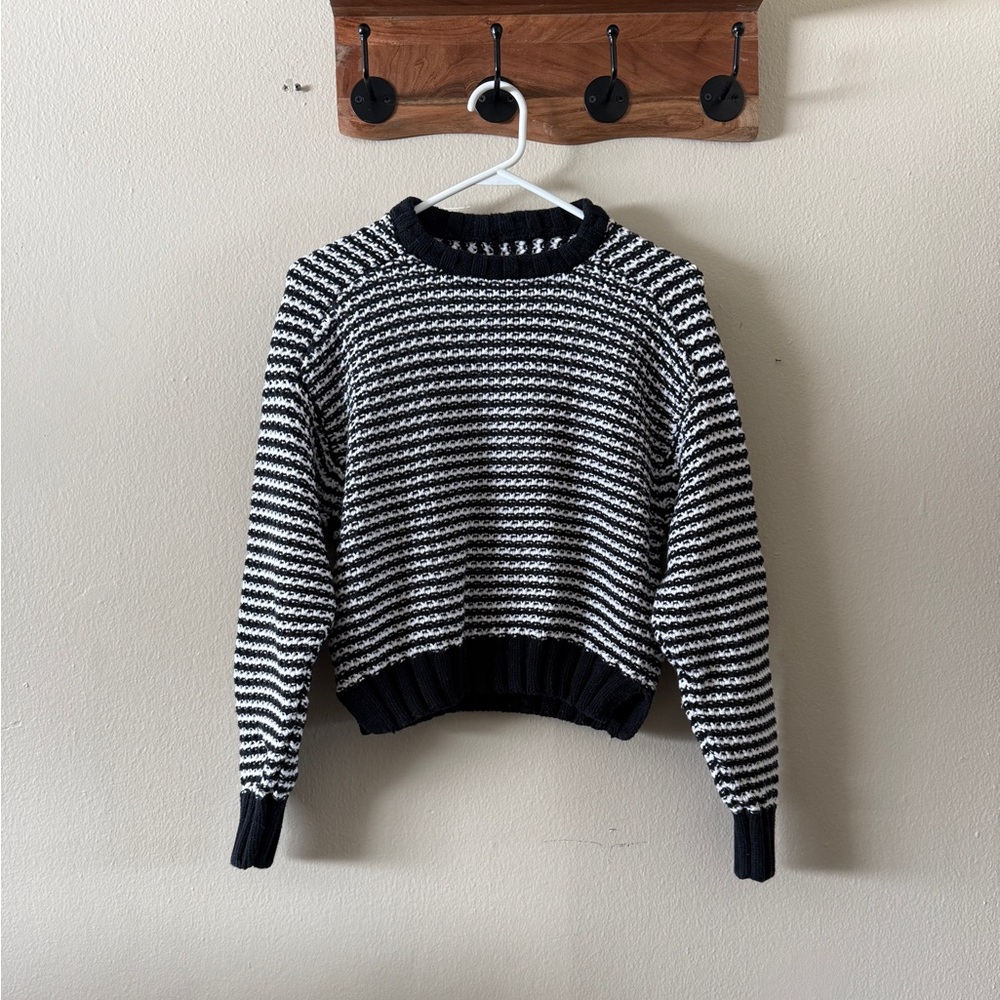 Pistola Black White Striped 100% Cotton Crewneck Chunky Knit Sweater size XS
